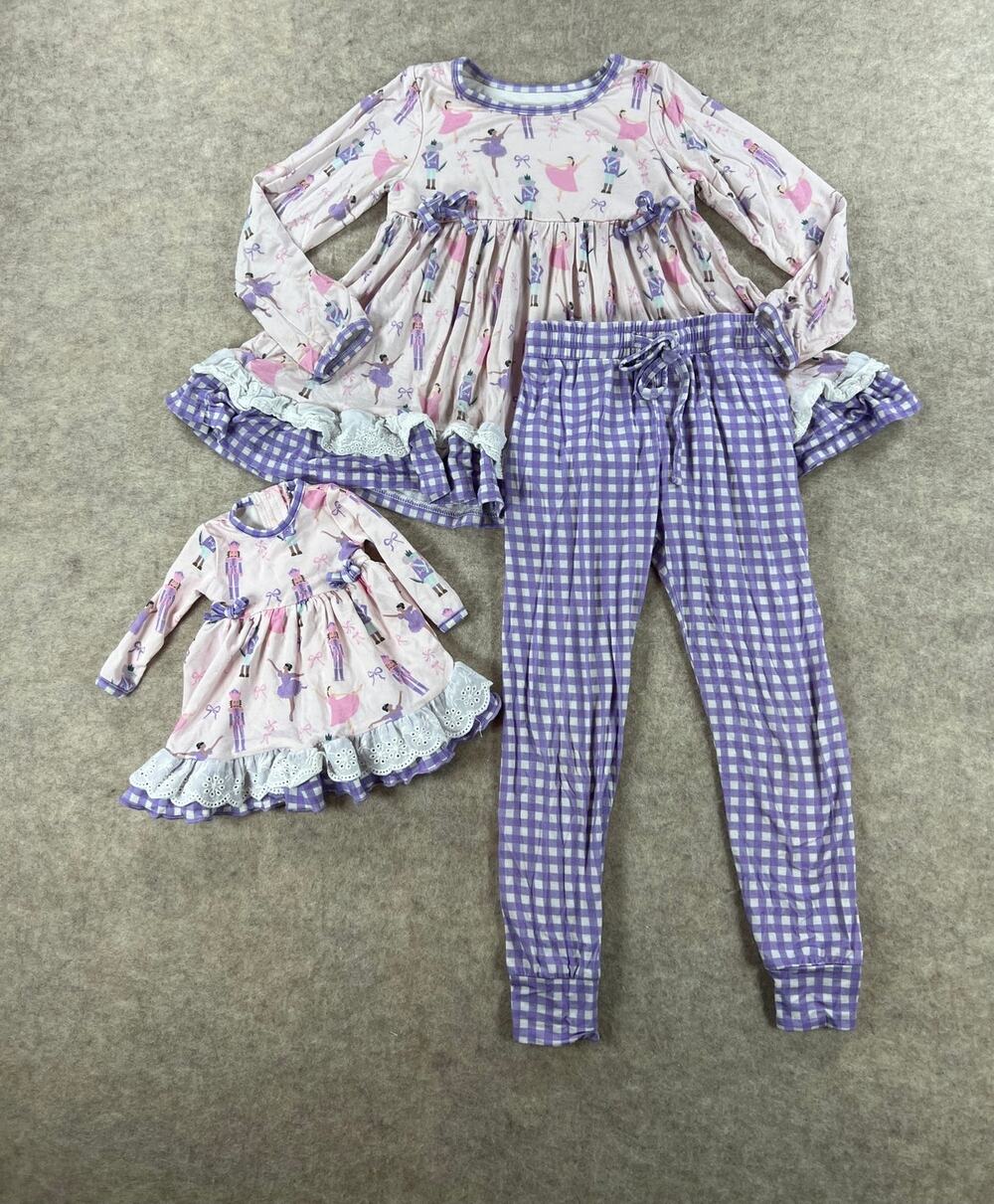 Smocked Sweets Nutcracker Bamboo Lounge Pajama Set Size 3 PLUS Doll gown